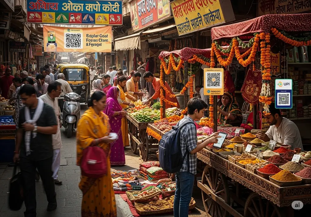 Vibrant Indian marketplace representing digital transformation