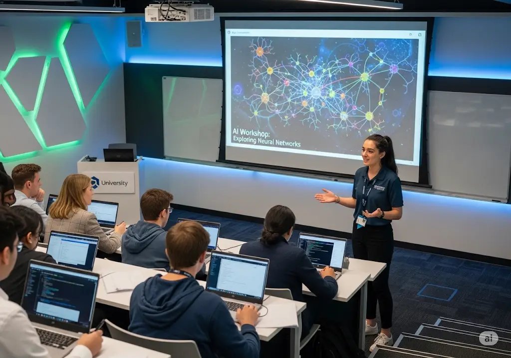Campus ambassador leading an AI workshop with students