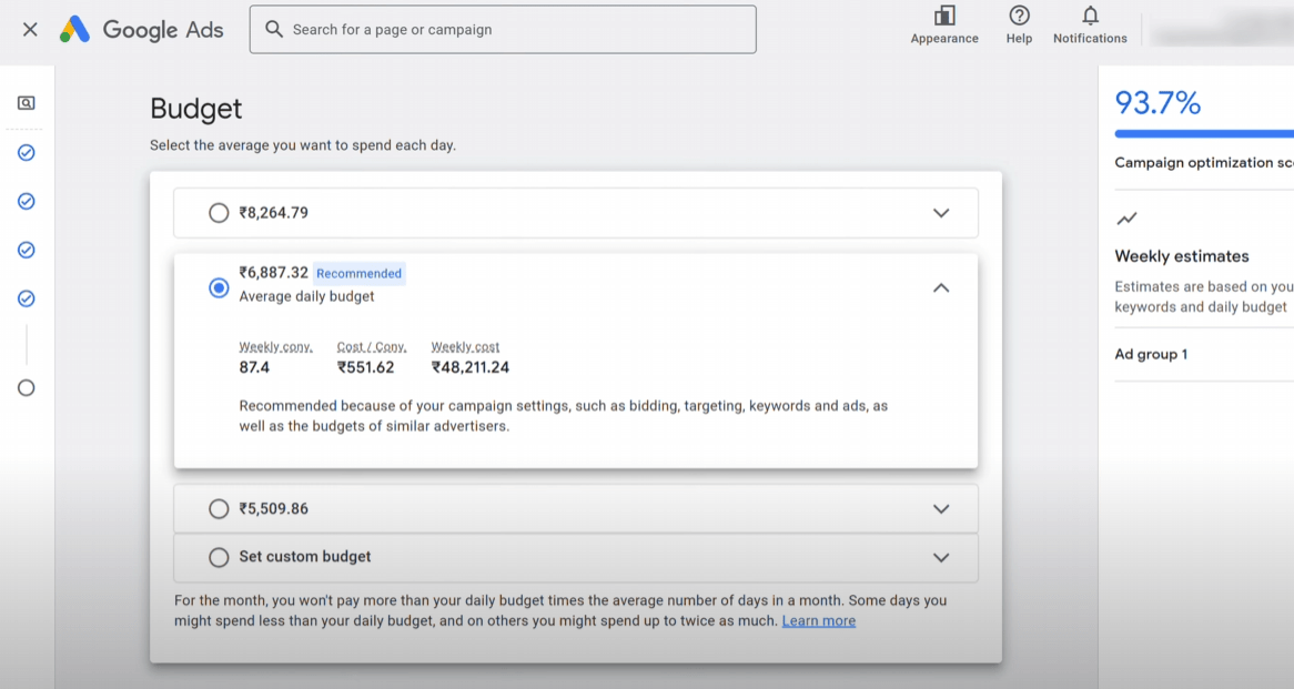 How To Use Google Ads In 2024 Step by Step: Explained 7 ad budget 1