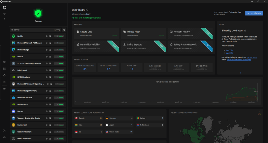 Portmaster Home Interface