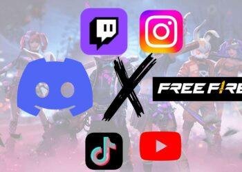 A vibrant banner showcasing popular streaming platforms (YouTube, TikTok, Twitch) with Free Fire gameplay overlays.